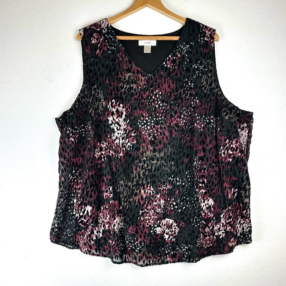 CJ Banks V Neck Sleeveless Velvet Burnout Tank Shirt